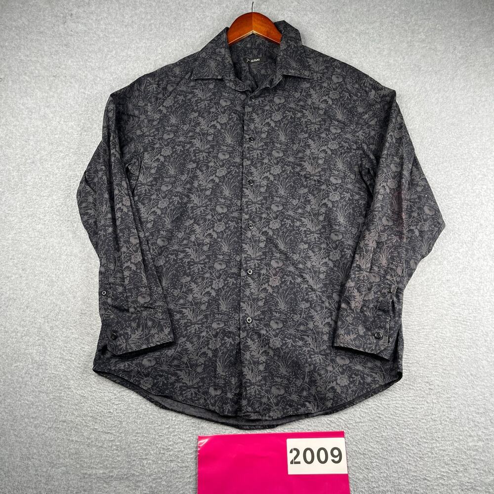 Alfani Tropical Print Shirt XL Gray Button Up Long Sleeve Mens